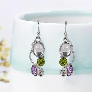 Natural Opal Crystal Leaf Earrings